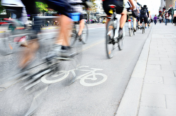 Busy urban active travel cycle lane